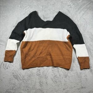 Colorblock Open Back Reversible Sweater Womens XL Full Circle Trends